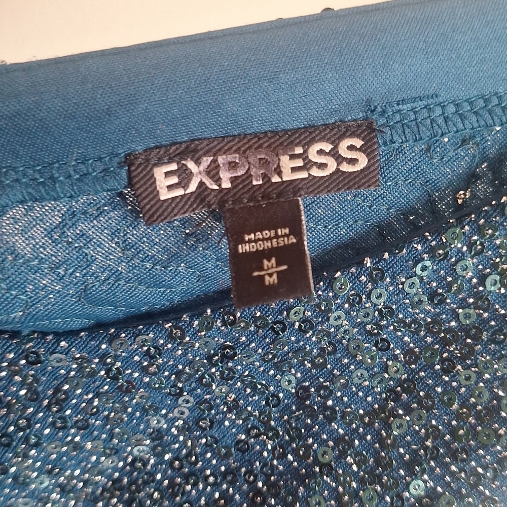 Express Modern Showgirl Teal Sequin Mini Dress Size M - Picture 6 of 10